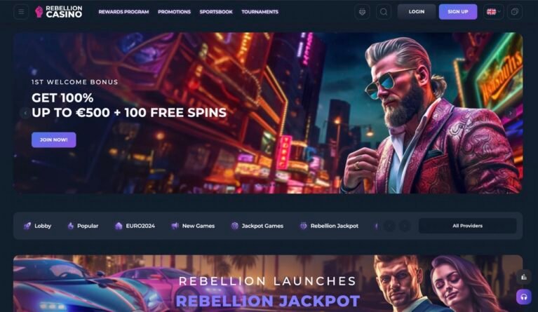 Rebellion Casino Homepage