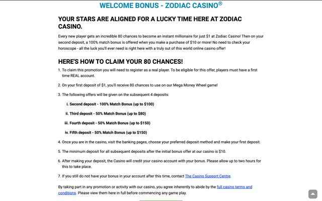 Zodiac Casino Bonus