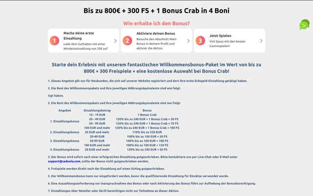 Cadoola Casino Bonus