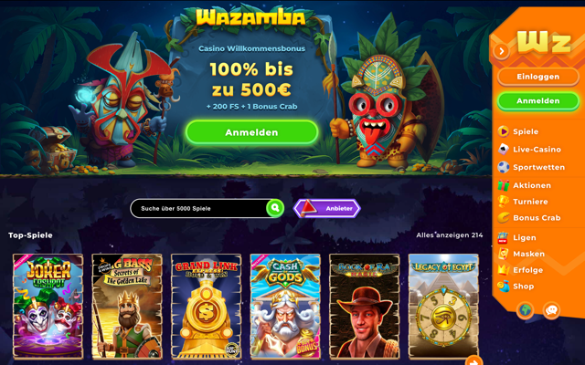 Wazamba Casino Home
