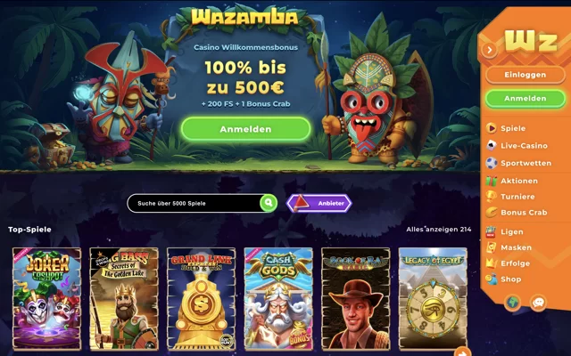 Wazamba Casino Home