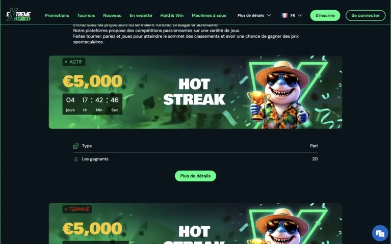 Extreme spins Tournaments