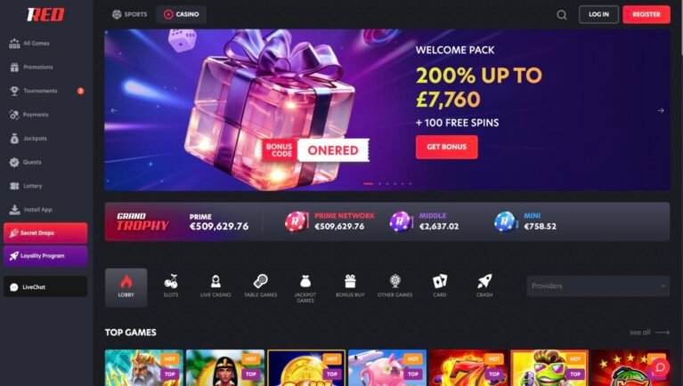 1Red casino homepage