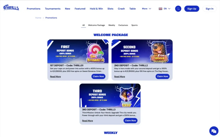 Mr Thrills casino Promos